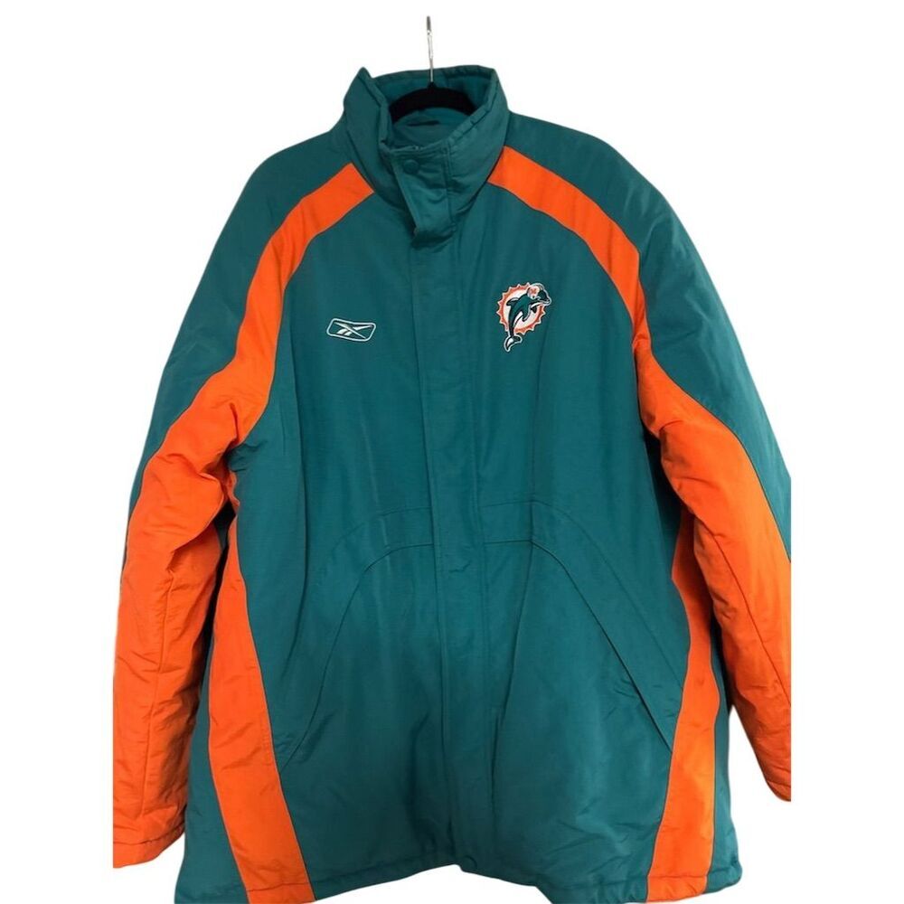Vintage Reebok Miami Dolphins Varsity Jacket Men's L Teal Full Zip